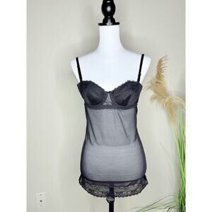 Rampage Y2K Babydoll Lace Bra Strap Sheer Corset Top Small Sweetheart Black